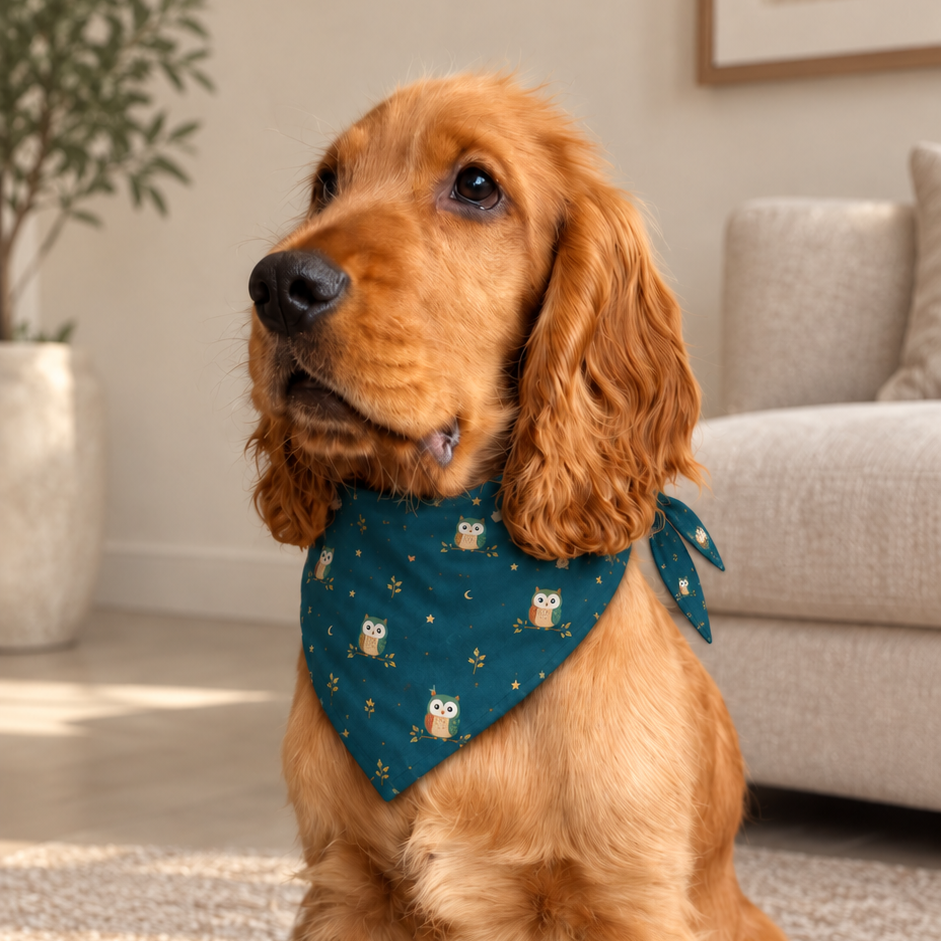 Teal Owl Print Dog Bandana