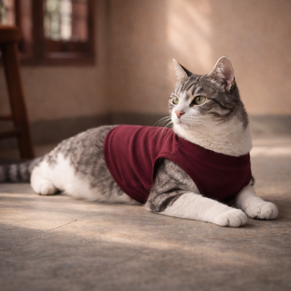 Burgundy Cat T-Shirt – Premium Cotton Sleeveless Cat Apparel 