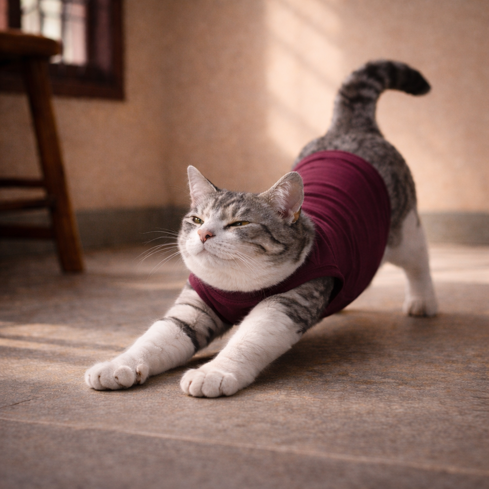 Burgundy Cat T-Shirt – Premium Cotton Sleeveless Cat Apparel 