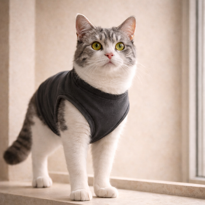 Charcoal Grey Cat T-Shirt – Comfortable Everyday Wear for Cats | FurJeevan