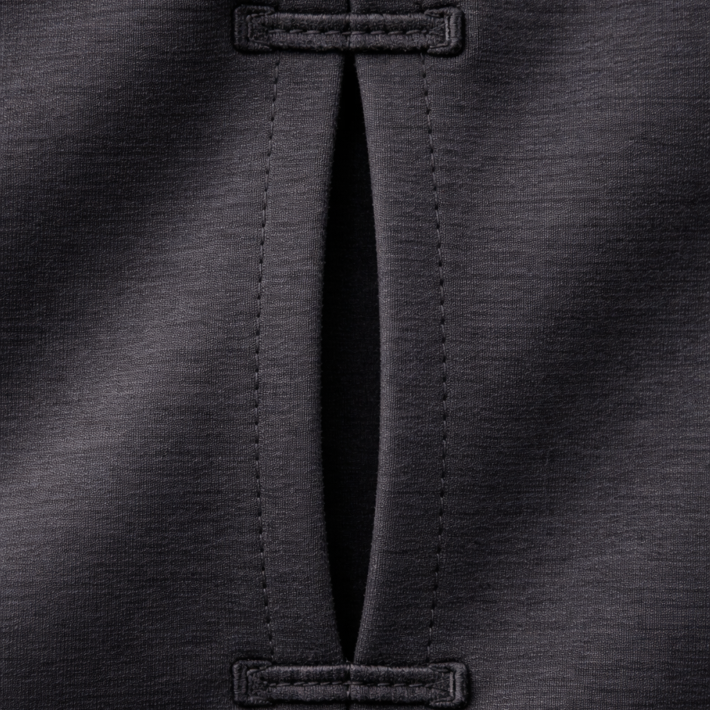 Close-up of a charcoal grey dog t-shirt with harness slit details