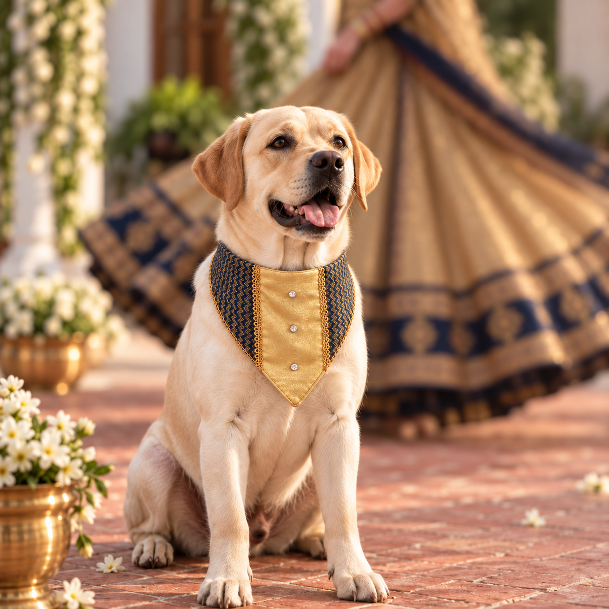 Gold & Navy Ethnic Dog Bandana