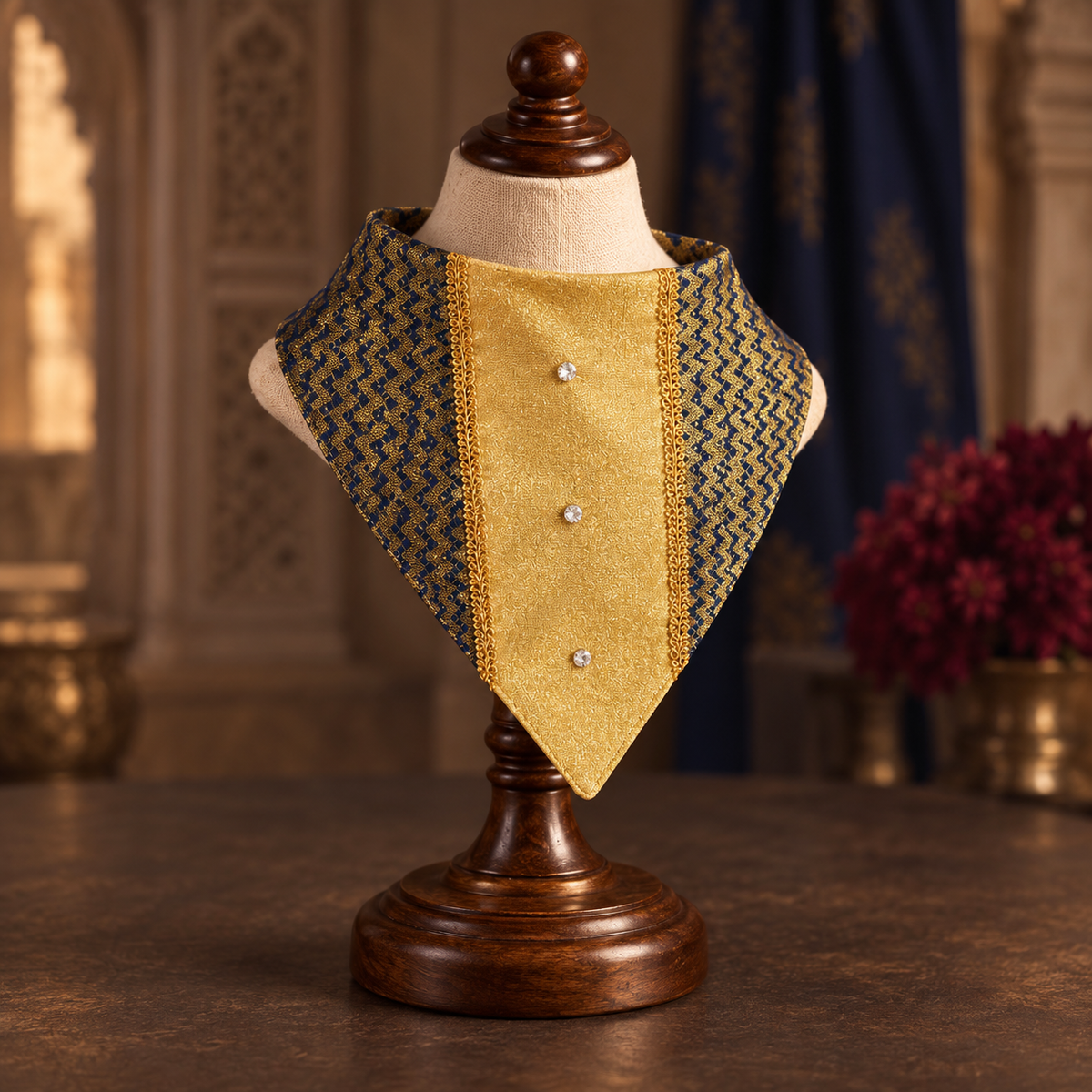 Gold & Navy Ethnic Dog Bandana