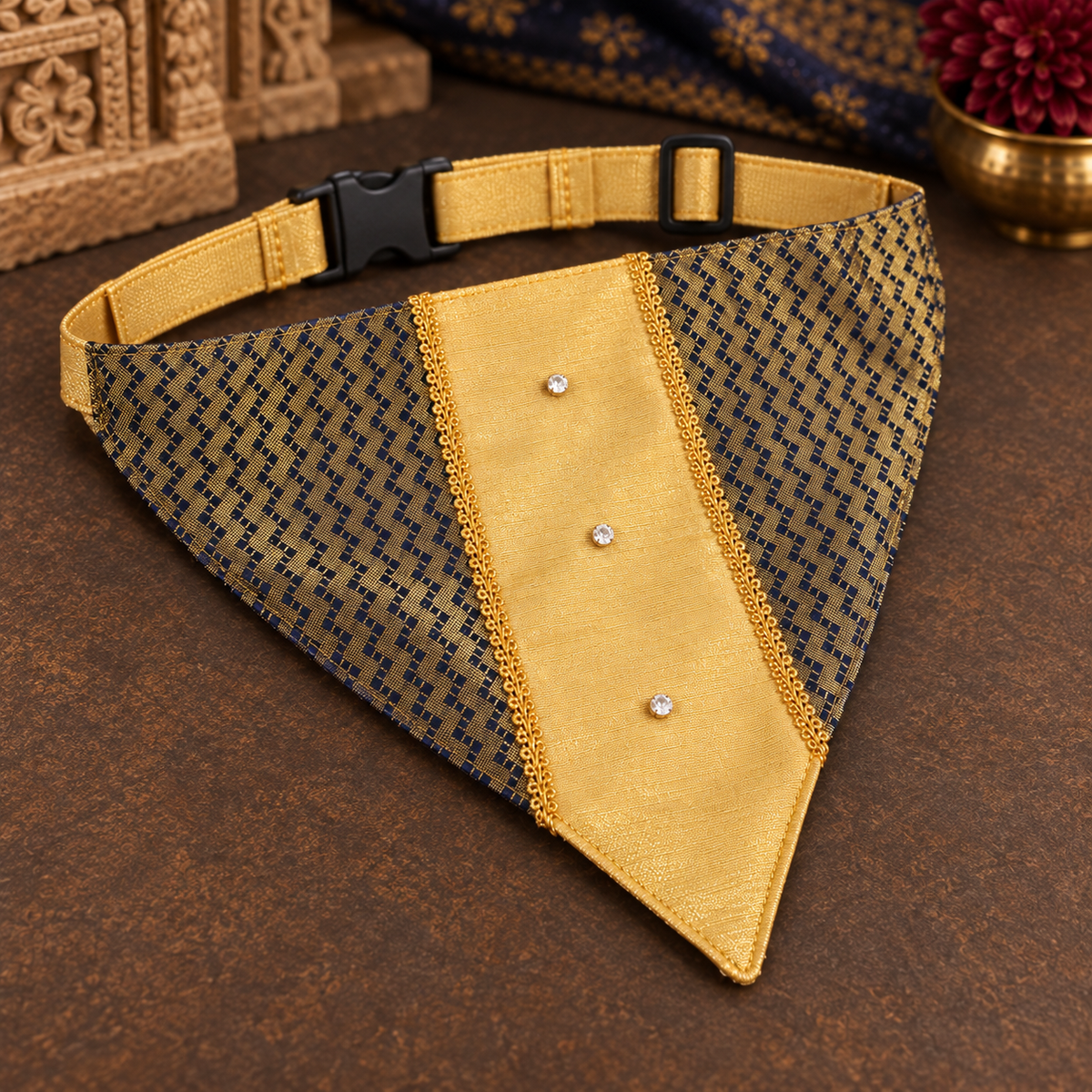 Gold & Navy Ethnic Dog Bandana