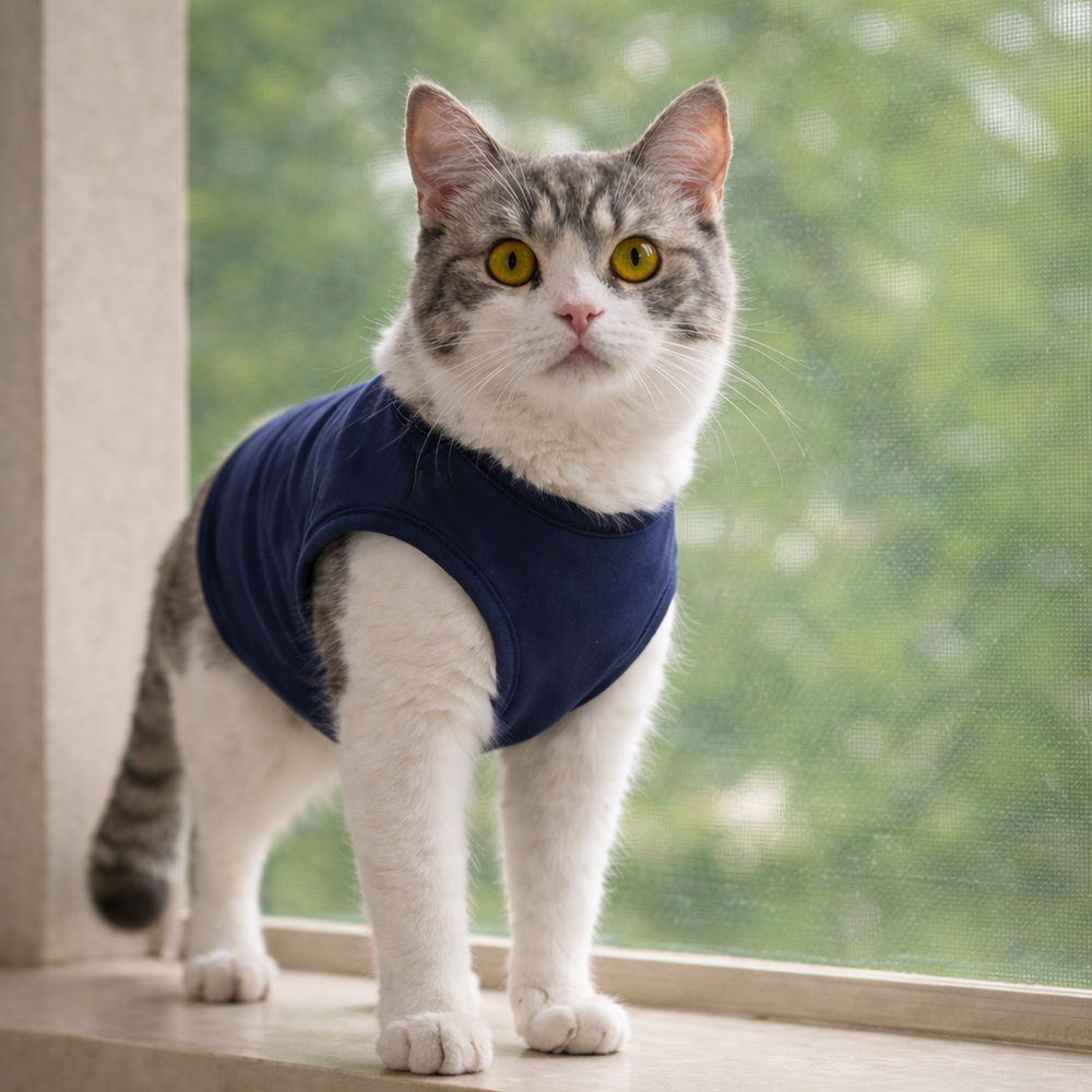 Deep Navy Cat T-Shirt – Breathable Cotton Wear for Cats | FurJeevan