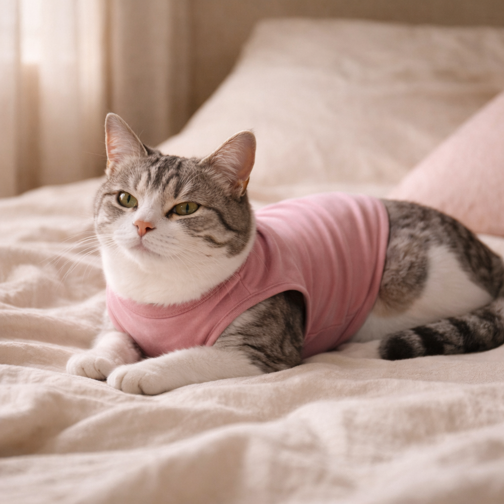 Dusty Pink Cat T-Shirt – Soft Lightweight Cotton Cat Clothing | FurJeevan