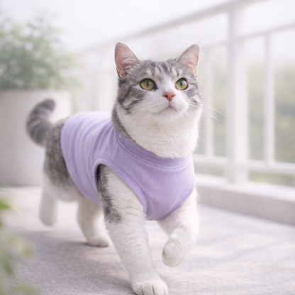 Soft Lavender Cat T-Shirt – Breathable Summer Wear for Cats | FurJeevan