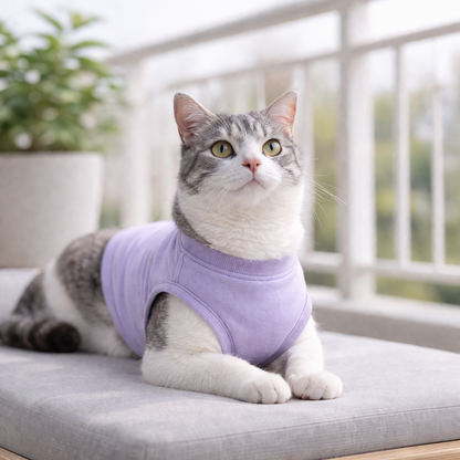 Soft Lavender Cat T-Shirt – Breathable Summer Wear for Cats | FurJeevan