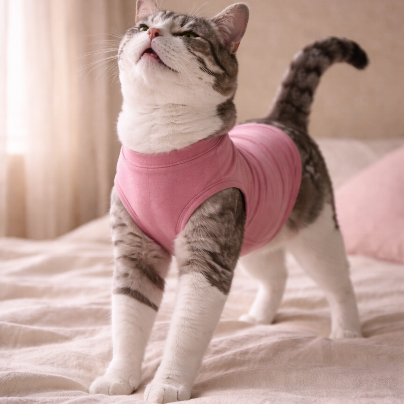 Dusty Pink Cat T-Shirt – Soft Lightweight Cotton Cat Clothing | FurJeevan