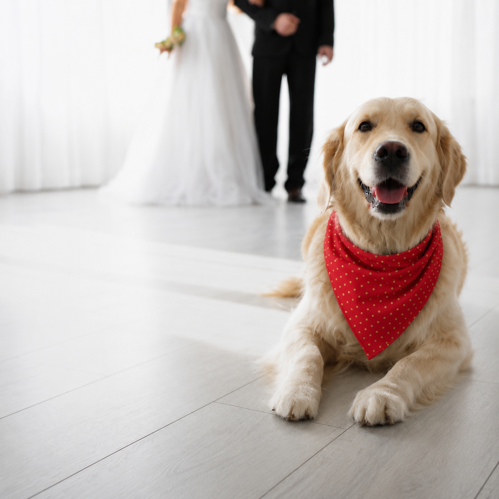 Red and Gold Polka Dot Dog Bandana